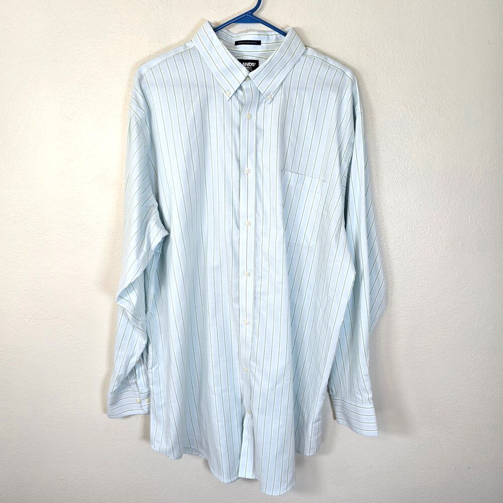 Lands End Traditional Fit Shirt Men's XXLT Blue White Stripe No Iron Oxford Work